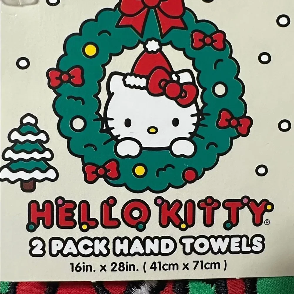 Hello Kitty 2 Pack White Red Green White Black Christmas Hand Towels Bow Wrap
